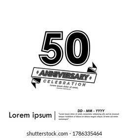 50 years anniversary celebration emblem. anniversary logo with ribbon black and white stamp isolated, vector illustration template design for web, celebration card & invitation card