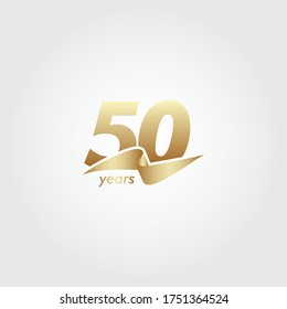 50 Years Anniversary Celebration Gold Ribbon Vector Template Design Illustration