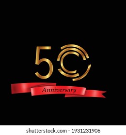 50 Years Anniversary Celebration Gold Black Background Color Vector Template Design Illustration
