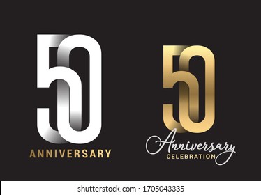 50 years anniversary celebration logo design. Anniversary logo Paper cut letter and elegance golden color isolated on black background