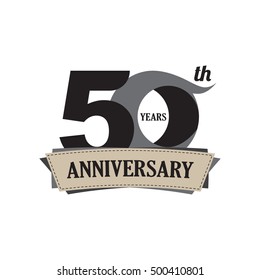 50 years anniversary celebration logo design with decorative ribbon or banner. Happy birthday sign.