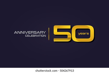 50 Years Anniversary Celebration Logo, Yellow, Isolated on Dark Purple Background