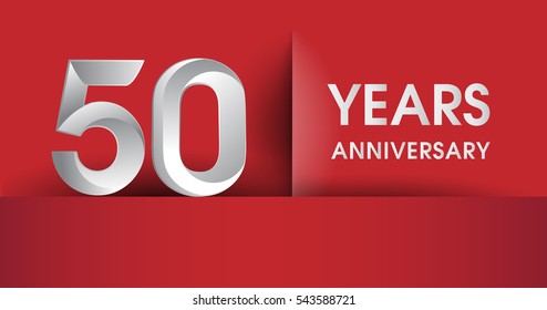 50 years Anniversary celebration logo, flat design isolated on red background, vector elements for banner, invitation card and birthday party.
