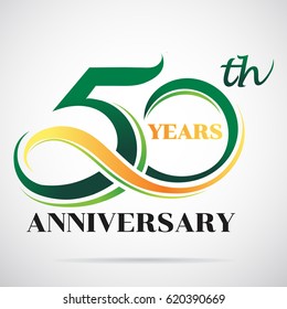 50 years anniversary celebration logo design with decorative ribbon or banner. Happy birthday design of 50th years anniversary celebration.