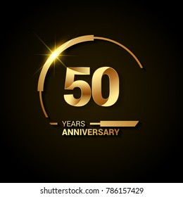 50 Years Anniversary Celebration Logotype. Golden Elegant Vector Illustration with Half Circle, Isolated on Black Background can be use for Celebration, Invitation, and Greeting card