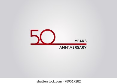 50 Years anniversary celebration logotype design using simple red line font, isolated on white background