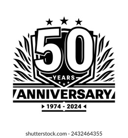 Plantilla de diseño de escudo de celebración de 50 años. Logo del 50 aniversario. Vector e ilustración.