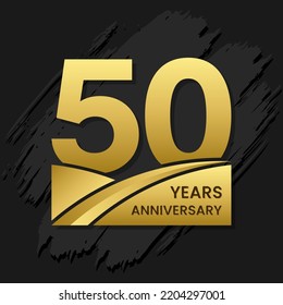 50 years anniversary celebration, anniversary celebration template design with gold color isolated on black brush background. vector template illustration