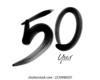 50 Years Anniversary Celebration Vector Template, 50 Years  logo design, 50th birthday, Black Lettering Numbers brush drawing hand drawn sketch, number logo design vector illustration