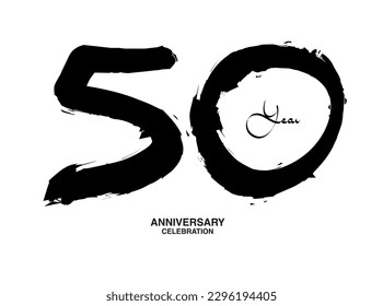 50 Years Anniversary Celebration Vector Template, 50 number logo design, 50th birthday, Black Lettering Numbers brush drawing hand drawn sketch, black number, Anniversary vector illustration