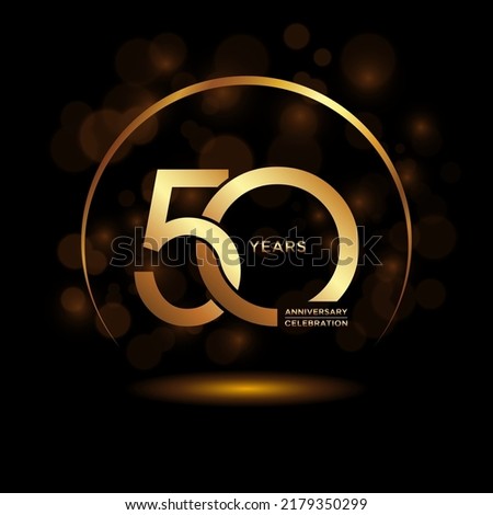 50 years Anniversary celebrations logo with golden ring. Gold color is elegant and luxurious. Logo vector template.