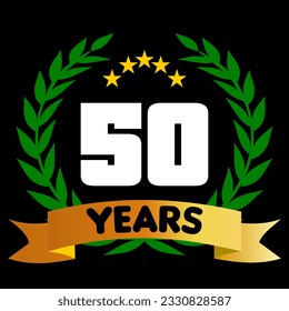 50 years anniversary, colorful with laurel wreath and ribbon