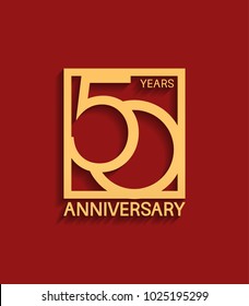 50 years anniversary design logotype golden color in square isolated on red background for celebration event