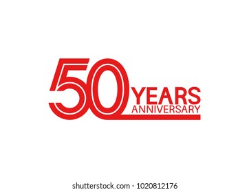 50 years anniversary design with red multiple line style isolated on white background for celebration