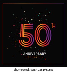 50 years anniversary design template Vector and illustration, collaboration between purple and rainbow with a dark background, gliter