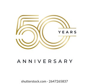 50 Anos de ilustração de vetor de design de aniversário. Modelo de design de logotipo exclusivo de 50 anos. De cor dourada