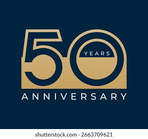 50 Years Anniversary design vector illustration. Unique 50 years logo design template. In gold color