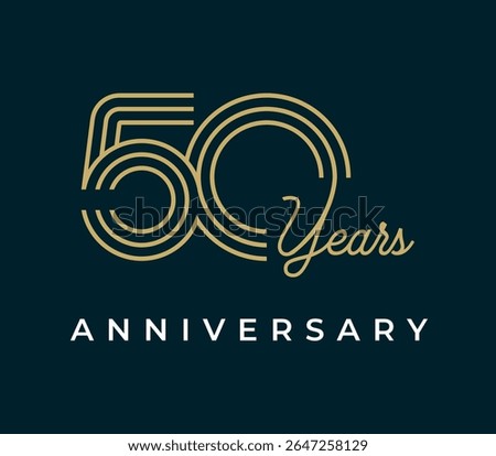 50 Years Anniversary design vector illustration. Unique 50 years logo design template. In gold color