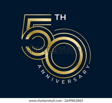 50 Years Anniversary design vector illustration. Unique 50 years logo design template. In gold color