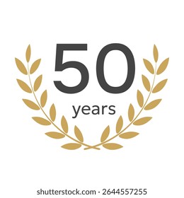 50 years anniversary emblem with golden laurel wreath. Vector illustration