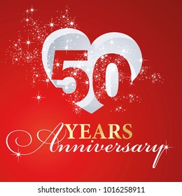 50 years anniversary firework heart red greeting card icon logo