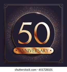 50 years anniversary gold banner on dark background. Vector illustration.