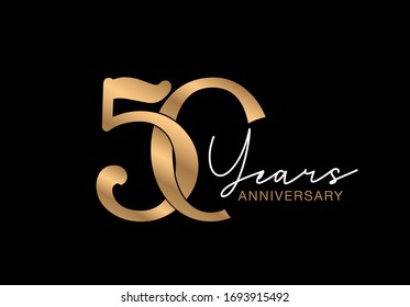 50 years anniversary gold logo.  50 years anniversary gold celebration card. 