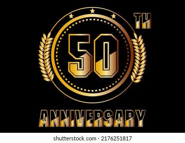 50 years anniversary. Gold vector with rings for 50 years anniversary celebration on black background.