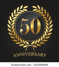 50 Years Anniversary golden label - 50th Anniversary logo celebretion ribbon. Vector stock