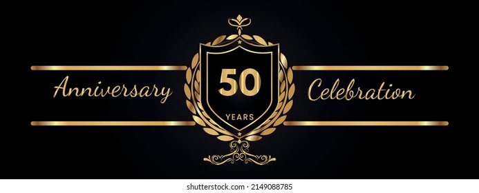 50 years anniversary golden laurel wreath. Anniversary celebration template design for booklet, leaflet, magazine, birthday party, banner, web, greeting card.