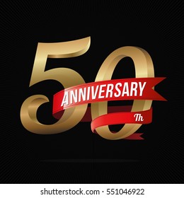 50 Years Anniversary Golden Logo Celebration with Red Ribbon