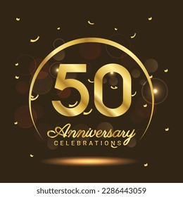 50 years anniversary Half moon anniversary with confetti and a light gold effect on a black and brown background