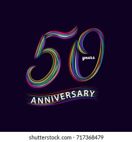 50 years anniversary. Hand written lettering numbers. Anniversary celebration background for card, poster, print. Trendy colorful style. Isolated on background. Vector illustration. svg