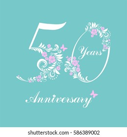 50 years anniversary. Happy birthday card. Celebration background with number fifty and place for your text. Vector illustration