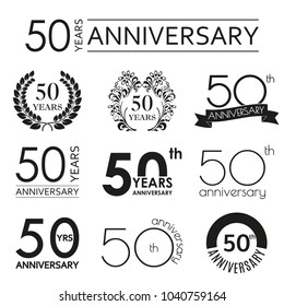 50 years anniversary icon set. 50th anniversary celebration logo. Design elements for birthday, invitation, wedding jubilee. Vector illustration. svg