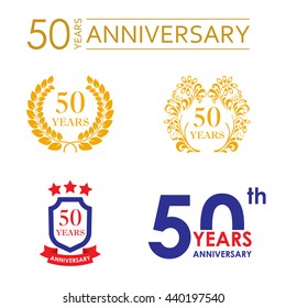 50 Years Anniversary Icon Set. Vector Illustration.