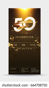 50 years anniversary invitation card - shiny gold celebration template design ,vector illustration svg