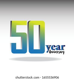 50 years anniversary label in yellow and blue for celebration of company elegant