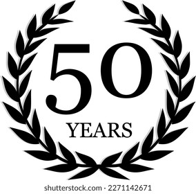 50 years anniversary laurel wreath icon, black and white svg