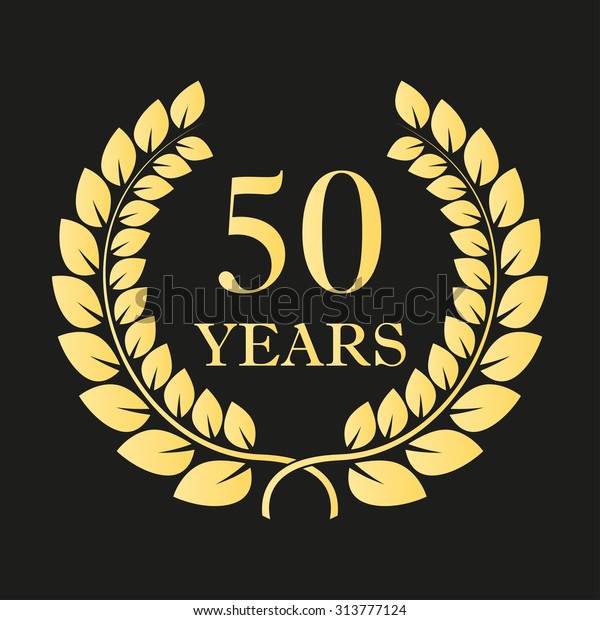 50周年記念の月桂冠のアイコンまたはサイン お祝いとお祝いのデザイン用のテンプレート 50周年記念のゴールデンラベル ベクターイラスト のベクター画像 素材 ロイヤリティフリー