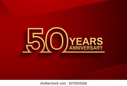 50 years anniversary line style design golden color with elegance red background for celebration