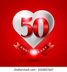 50 Years Anniversary Logo Celebration With Love And Ribbon. Valentine’s Day Anniversary svg