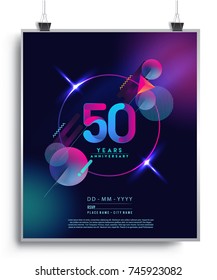 50 Years Anniversary Logo With Colorful Galactic Background, Vector Design Template Elements For Invitation Card And Poster Your Birthday Celebration.