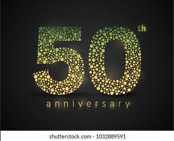 50 years anniversary logo design with glow, green dots concept and dark template