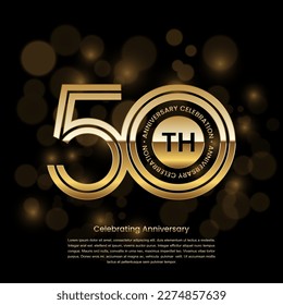 50 years anniversary logo design with gold color and double line style. Logo Vector Template