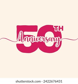 50 years anniversary logo design. Pink color 50th anniversary badge. Sign and symbol for celebrating company or business birthday. 50 year Jubilee party celebration banner, poster, greeting card.