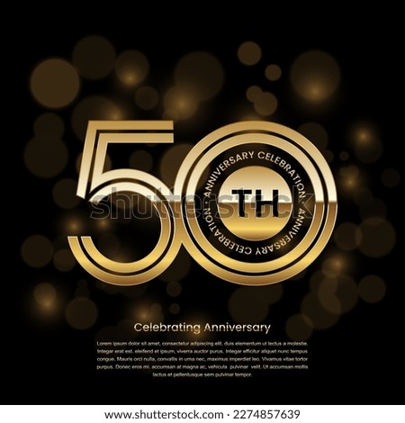 50 years anniversary logo design with gold color and double line style. Logo Vector Template