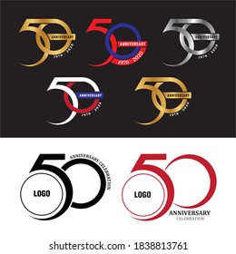 50 years anniversary logo Golden, Silver, Red, Blue, Black, Maroon, White  