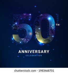50 years anniversary logo template geometric line with star. Poster template for Celebrating 50th event. Design for banner, magazine, brochure, web, invitation or greeting card. Vector illustration