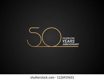 50 Years anniversary logotype with golden colored font numbers made of one connected line, isolated on black background for company celebration event, birthday